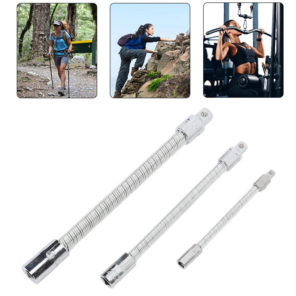 3Pcs Silver Bendable Shaft Set Carbon Steel Flex Socket Wrench Socket Extension Bar  Automotive