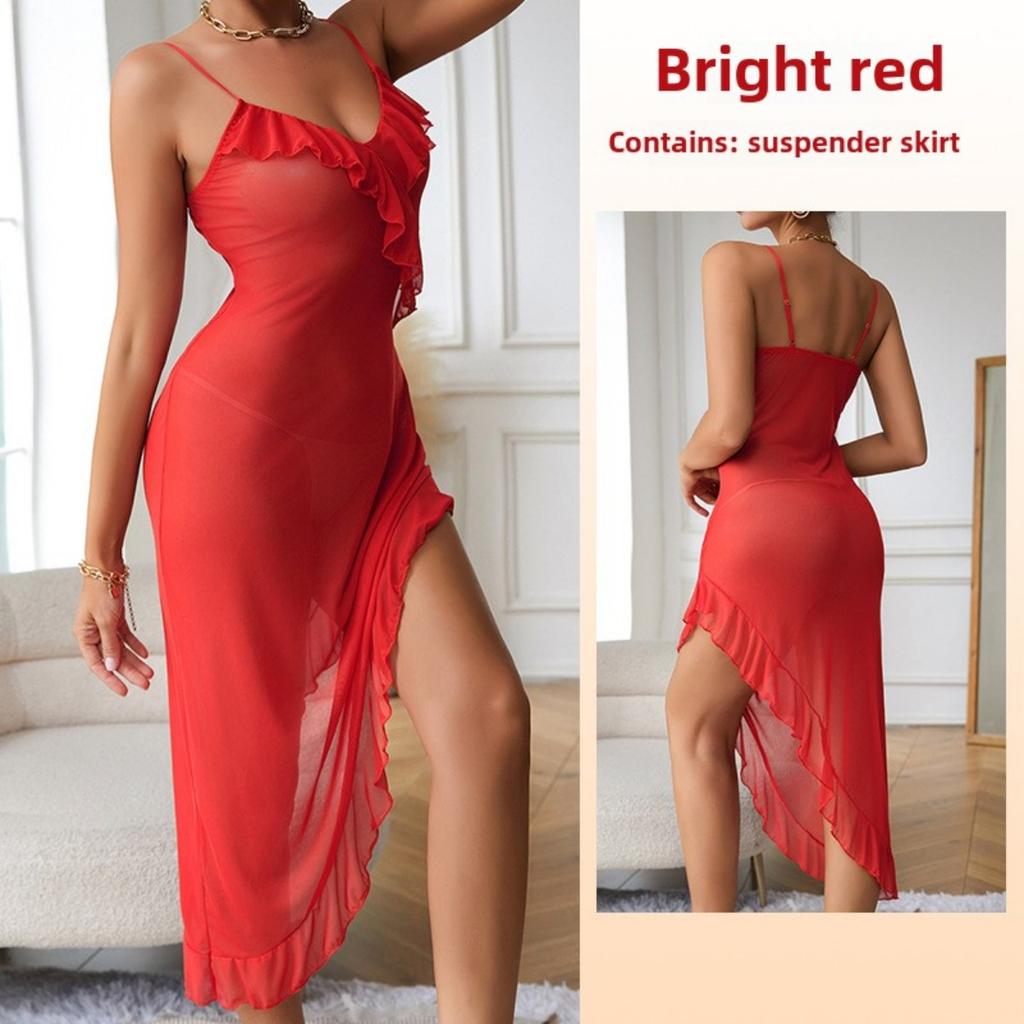 Sexy Mesh See-through Pajamas Sexy Underwear Suspenders Nightgowns Loungewear