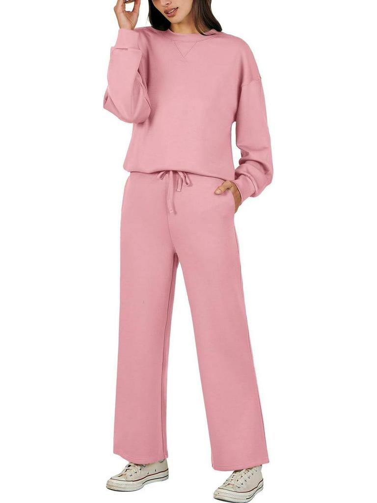 European-American Autumn/Winter Crew Neck Pullover & Long Pants Women's Fashion Set