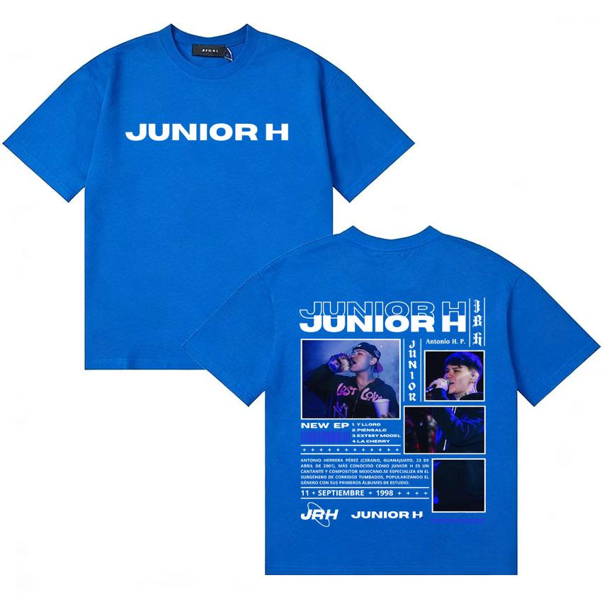 Streetwear Rapper Junior H New Album Tour T Shirt Unisex Women Short Sleeve Gothic Double Sided Print Hip Hop Casual Y2K Tee Unisex
