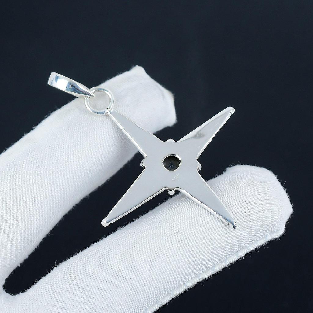 White TopazGemstone Silver Pendant In 925 Sterling Silver - Handmade Star Design, Everyday Wear Jewelry, Unique Artisan Designs Pendant Love Gift