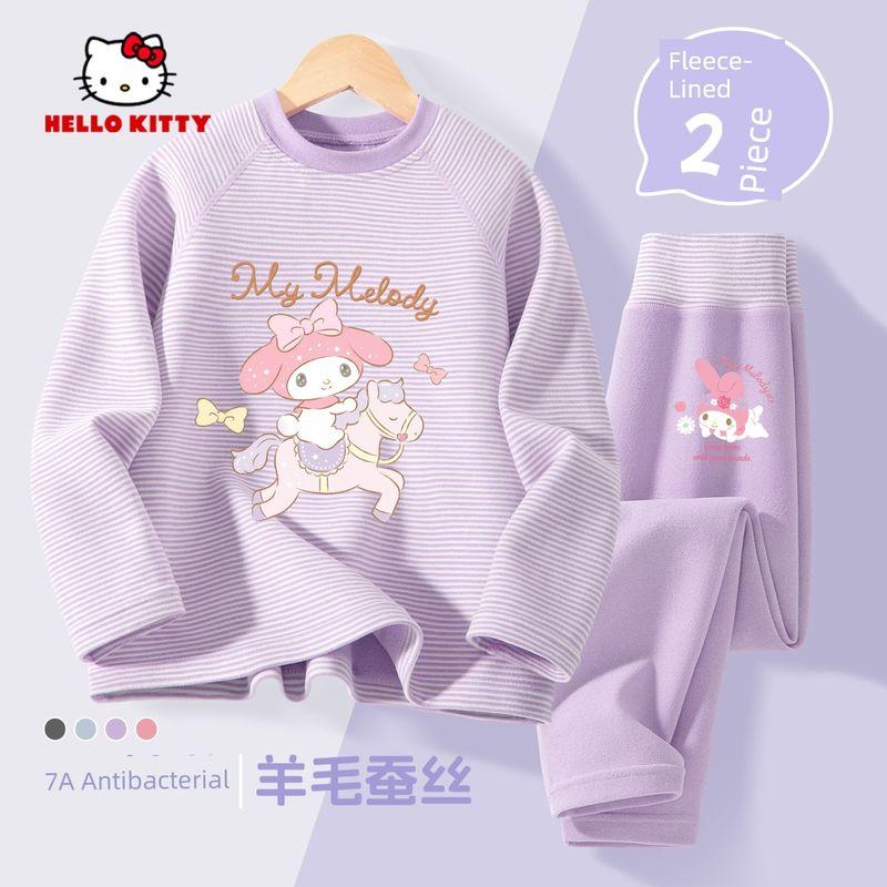 Melody Children s Autumn and Winter Thermal Underwear Set, Class A, Warm Thermal Underwear, Derong Pajamas, Stylish Girls Loungewear Tifeima_Tihua K Breeze Purple 160 cm