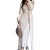 2026 Autumn European & American Solid Color Slim Knit Sweater Over-the-Knee Long Dress Set for Women