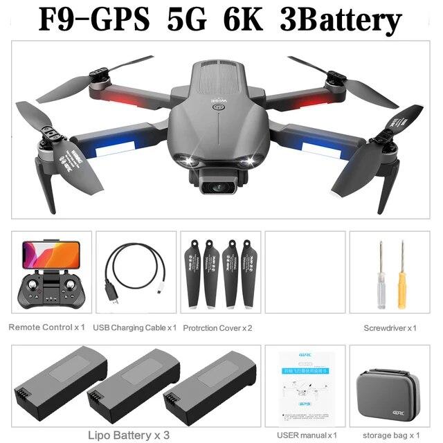 F9 GPS Drone 4K Professional Dual Camera Foldable RC Quadcopter Dron 6K 5G WIFI Brushless Motor Remote Control Helicopter Toy