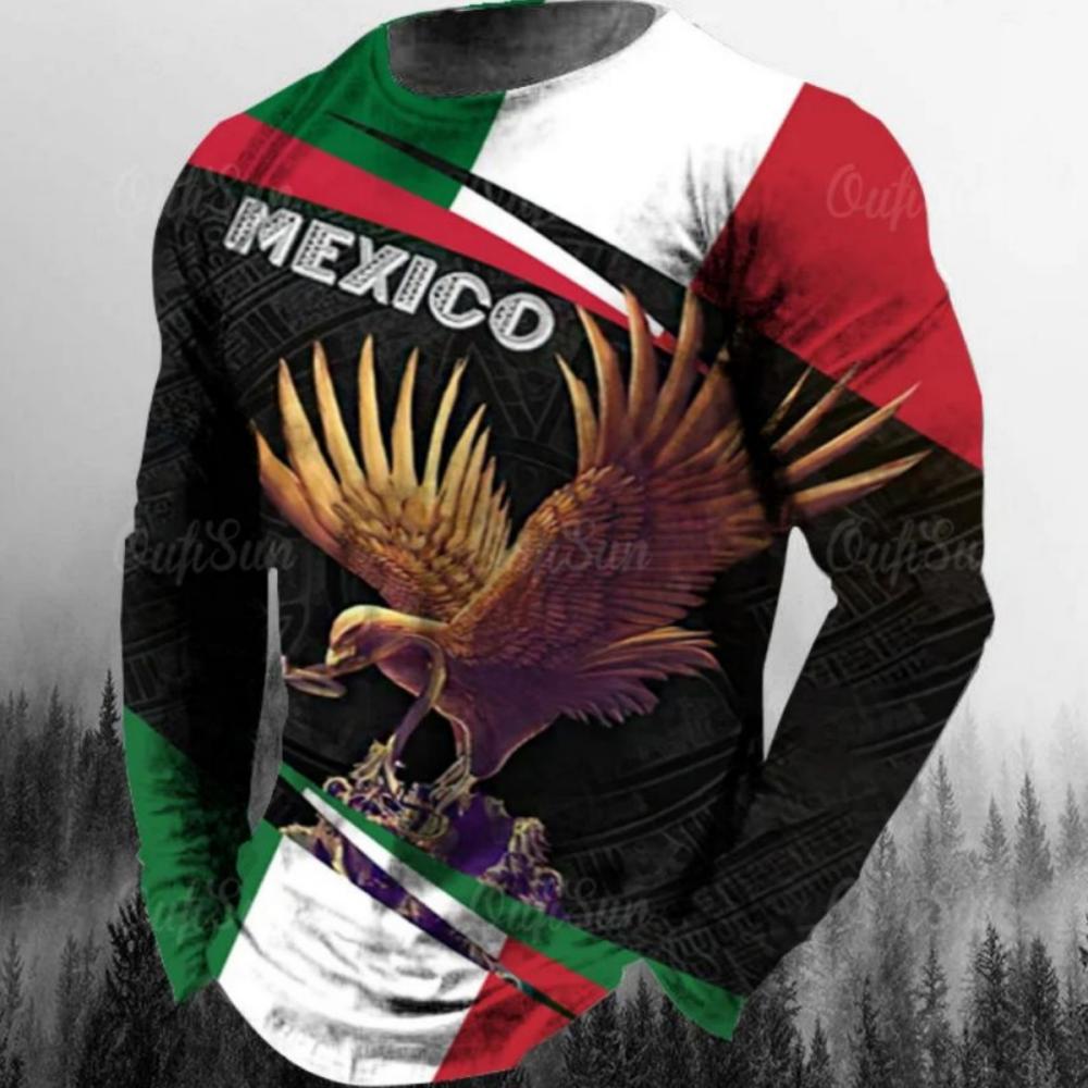 T-shirts à la mode avec drapeau mexicain, imprimé 3D, pour hommes et femmes, à manches longues, streetwear, surdimensionné, Harajuku, pour enfants