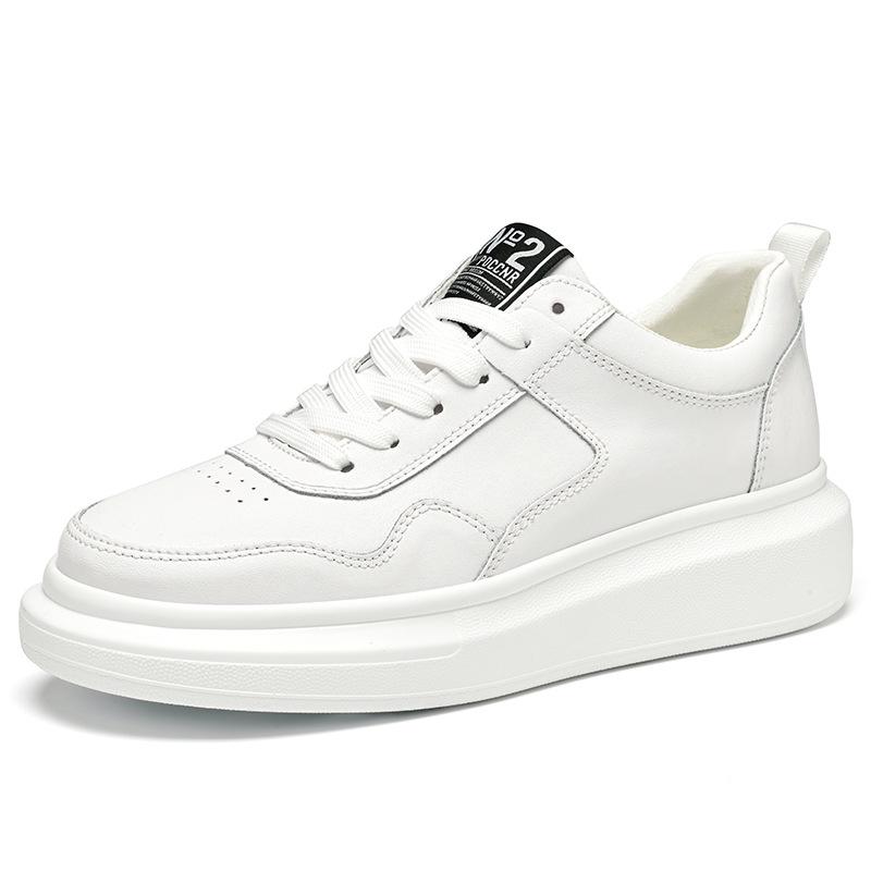 Men s White 7CM Height-Increasing Low-Top Sports Casual Shoes with Thick Sole and Cowhide Upper. 40