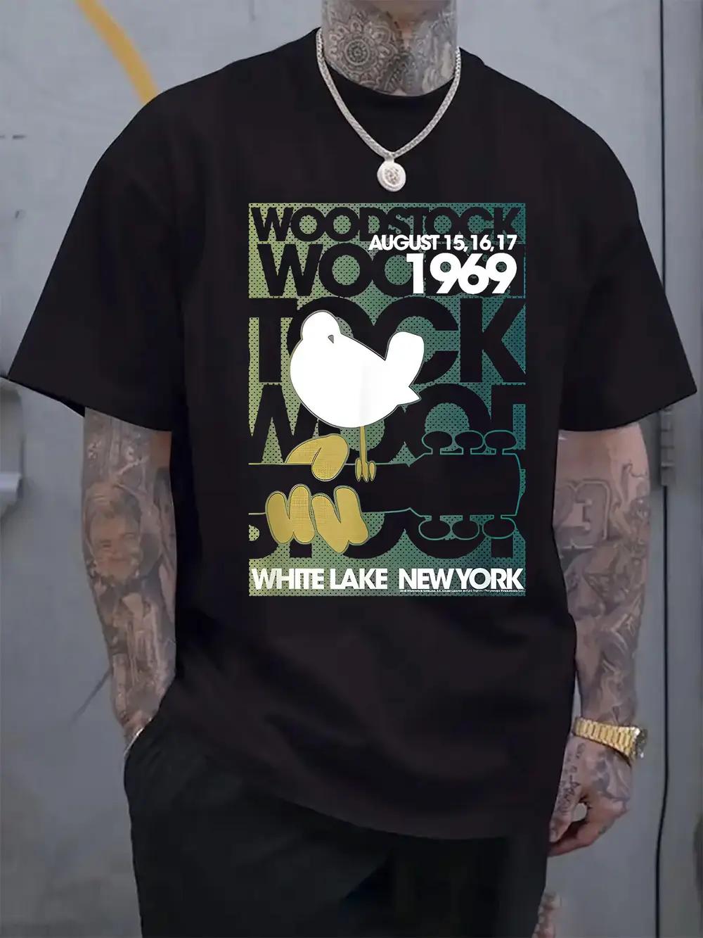 Woodstock Music Festival Graphic T-shirt - Vintage 1969 Design with Peace Symbols & Bold Typography XXXXL