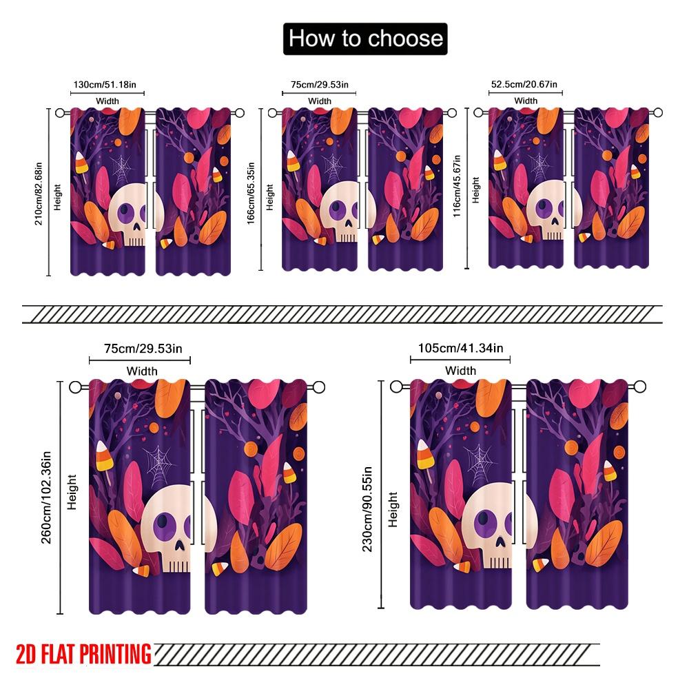 2pcs,2D Plane Printing Curtains&Window Treatment Skull (1) Versatile 100% Polyester (without Rod) Decorations For Home for