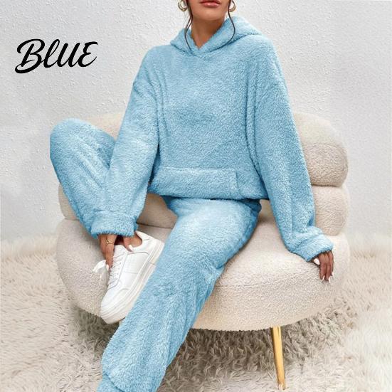 Stylish Women Loungewear Women's Fuzzy Fleece Pajamas Set Winter Plush Pullover Hoodies Texture And Pants Lounge Fluffy 2 Piece Sleepwear Hooded