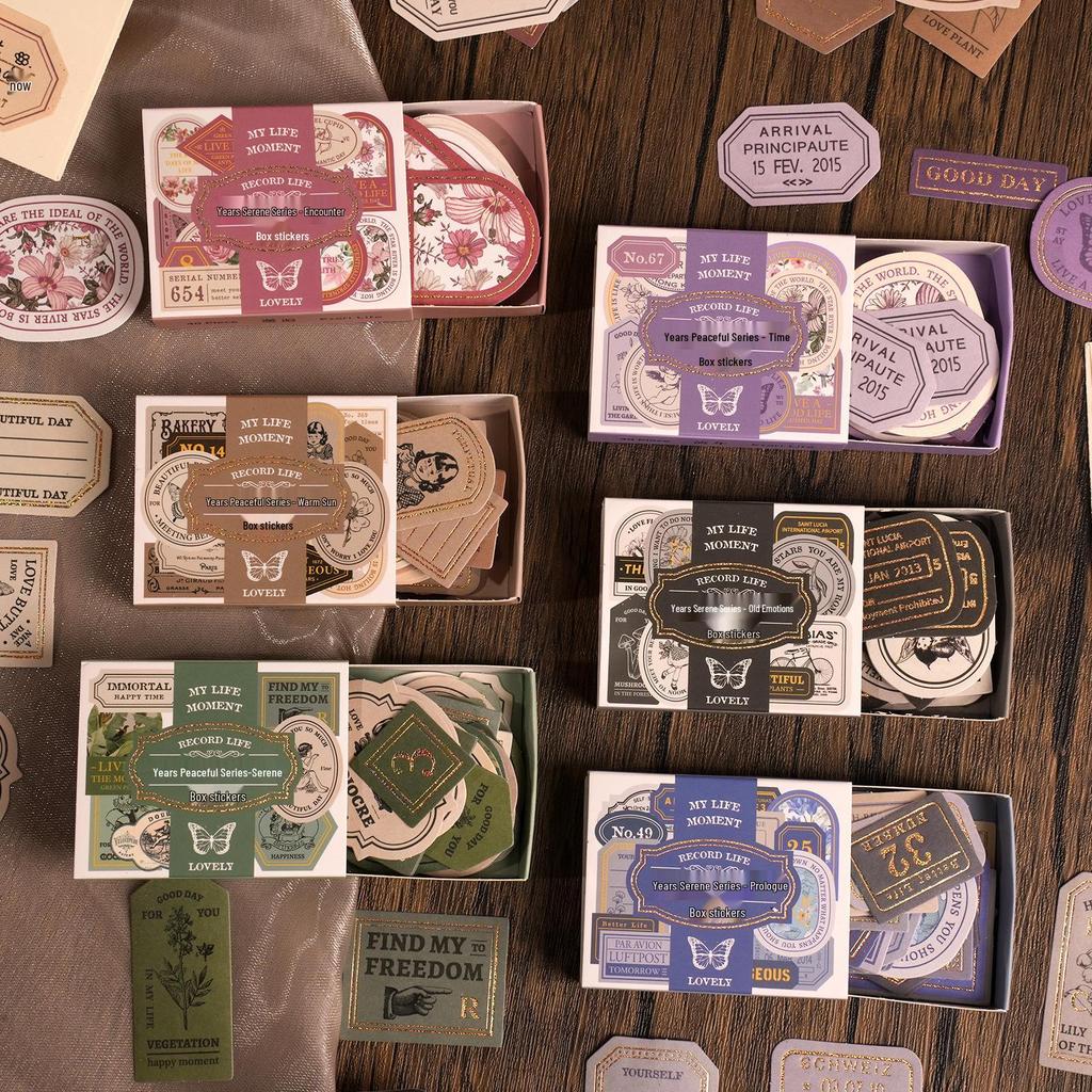 Yi Niao Retro Hot Stamping Sticker Set: 'Years of Peaceful' Series - 40 Pieces, 6 Designs