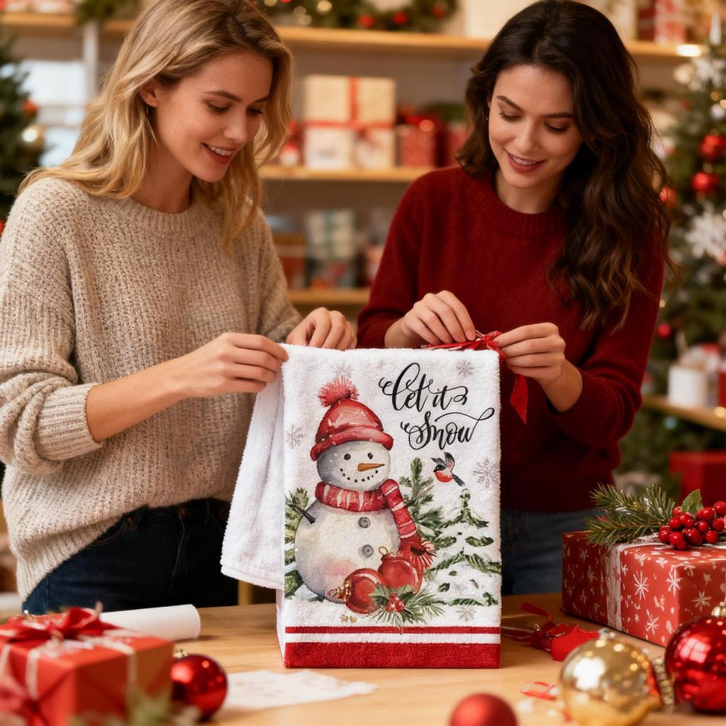 6pcs Red Black Striped Christmas Hand Towels Absorbent Microfiber Snowman Christmas Towels 16x23 Inches Winter Christmas Towels