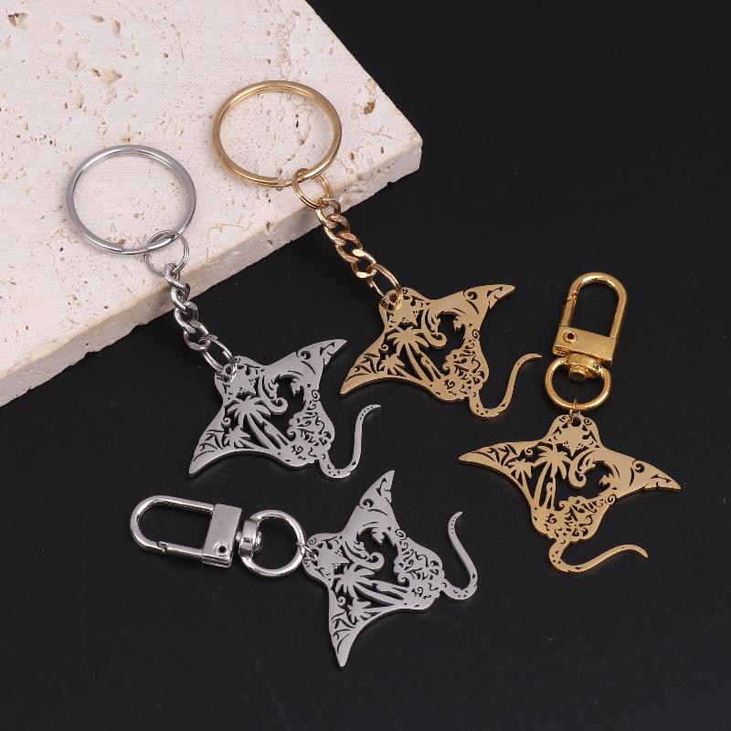 Cute Manta Ray Sea Devil Fish Pendant Necklace Keychain For Women Men Stainless Steel Jewelry Gift