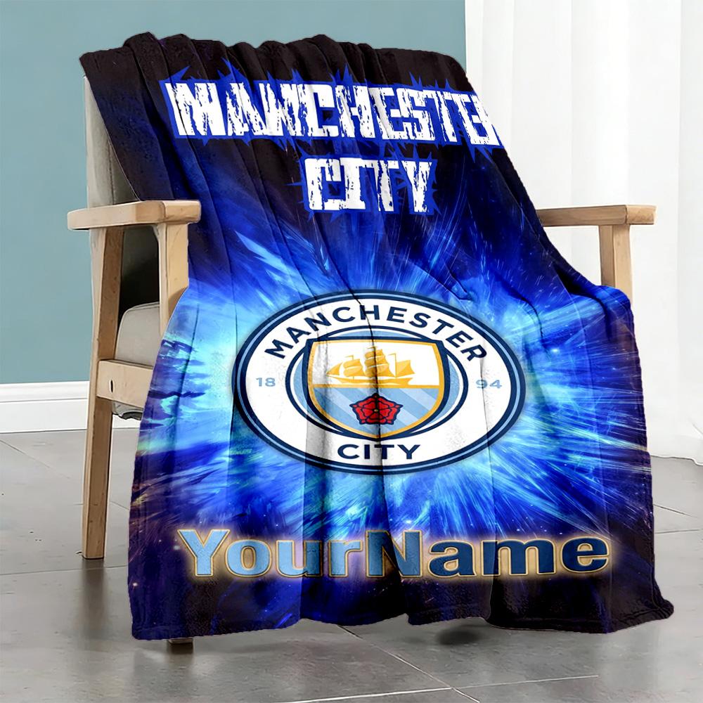 Manchester City Customize Your Name Blanket Multi-purpose Personalized Blanket Soft & Cozy Perfect for Picnics Office Nap Chair All-Season Use