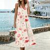 Sleeveless V Neck Dress with Pockets and Side Slits Floral Print Linen Cotton Blend Midi Dress Casual Summer Dress for Women