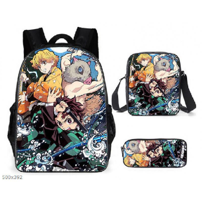 Demon Slayer Kimetsu No Yaiba Backpack Set With Breathable Polyester For School And Travel