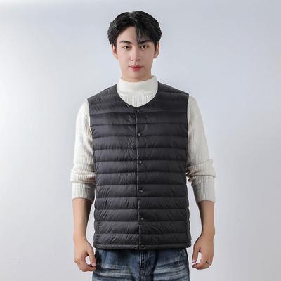 Men's 90% Down Solid Color V-Neck/Round Neck Vest Plus Size Jacket