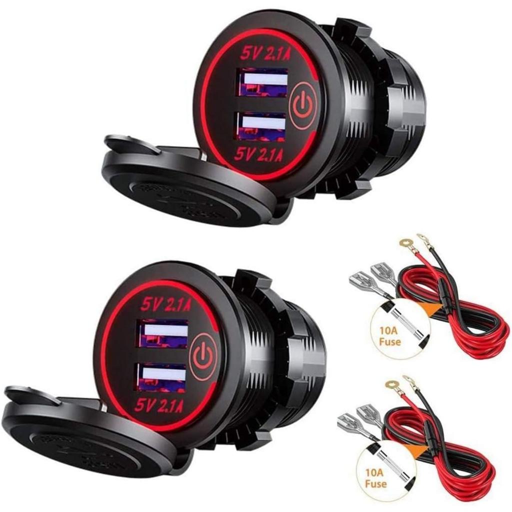 2Pcs Charger Car USB Socket 5V 4.2A Quick Charge with LED Display, Waterproof and Dustproof, 12V ~ 24V Vehicles Car Boat Motorcycle SUV Bus Truck Etc.