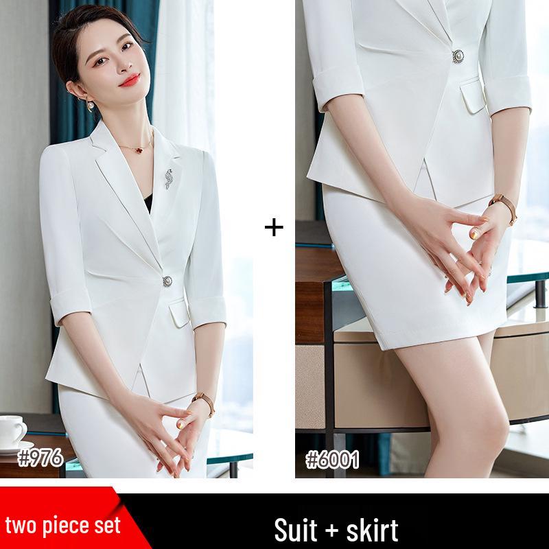 Women's White Professional Summer Suit Set for Beautician or Salon Manager