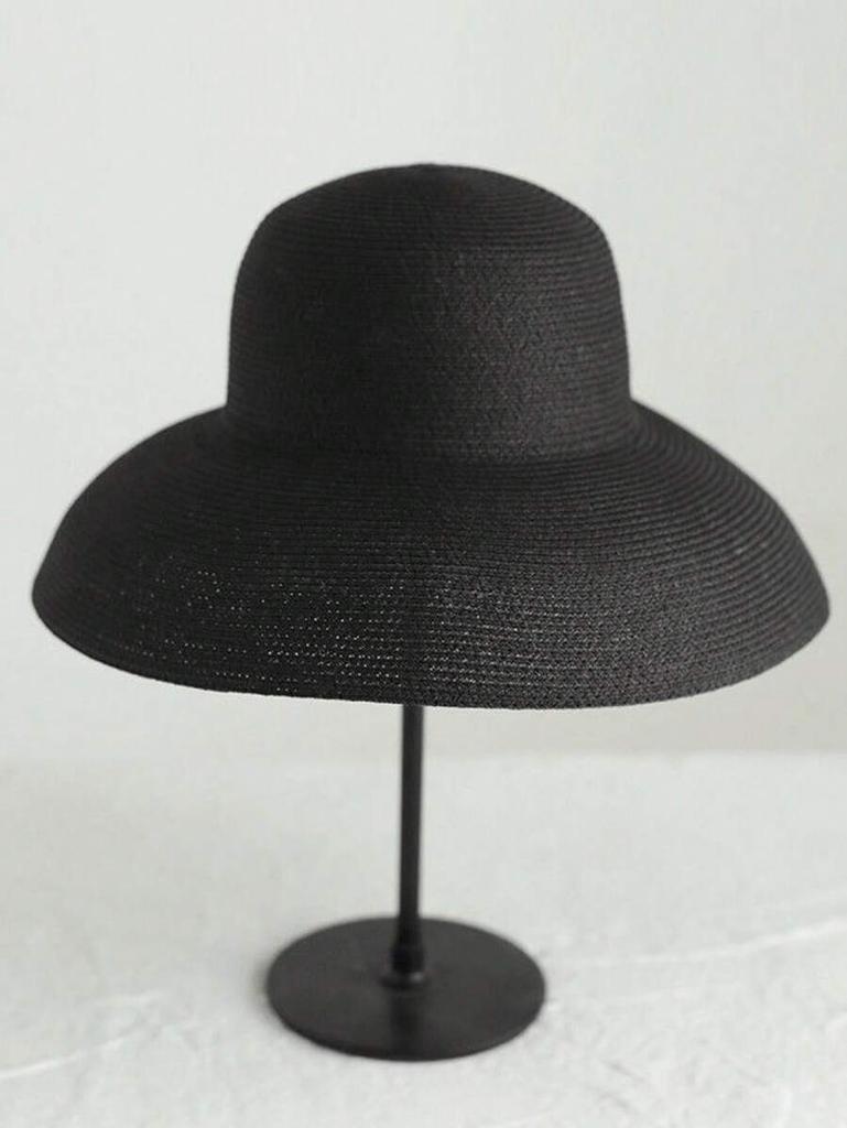 Retro French Style Black Wide Brim Sun Hat For Women Summer Beach UV Protection Casual Bohemian Vintage