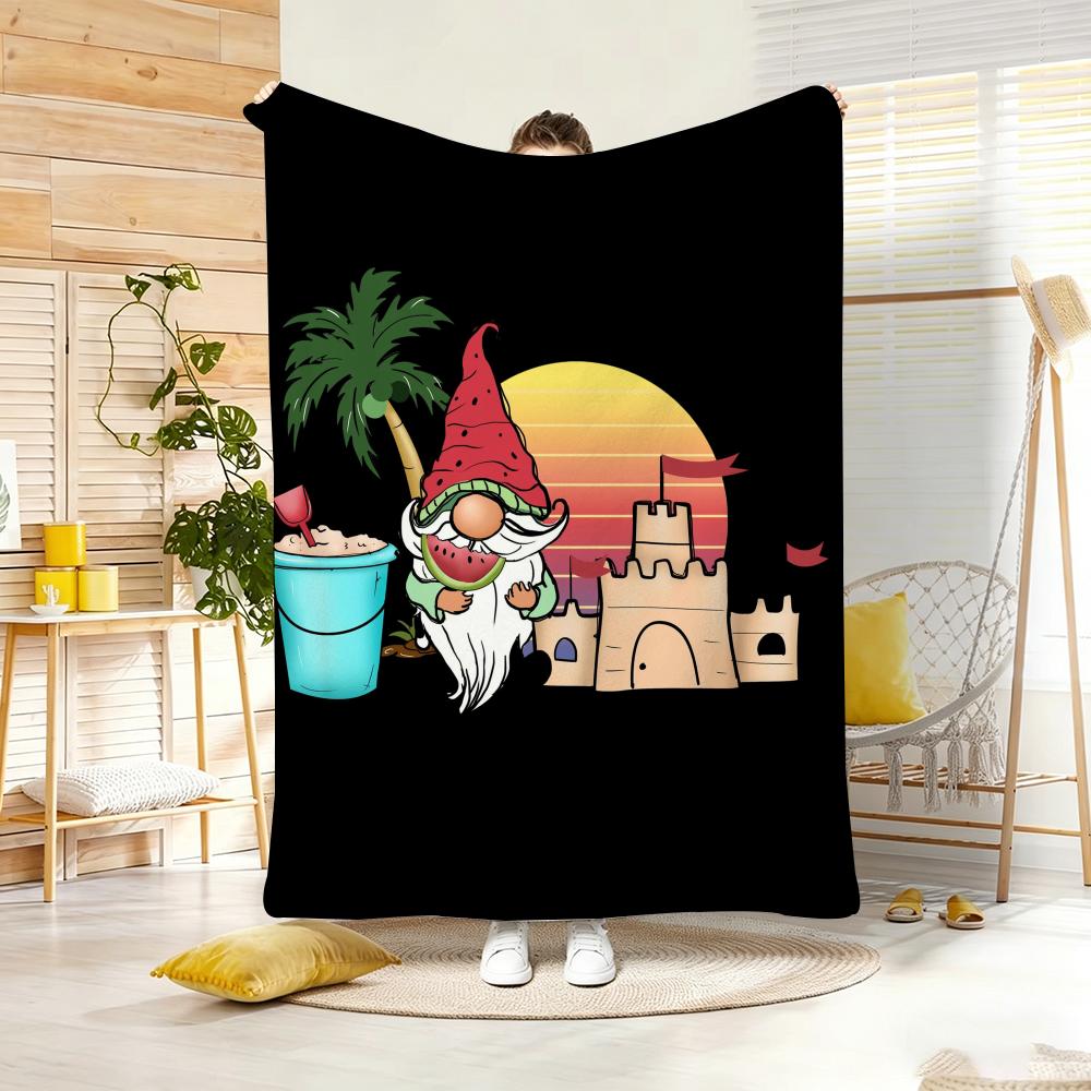 Illustration S-Summer Beach Vibes Throw Lightweight 240g Flannel Blanket Soft Skin-friendly for Summer Cooling