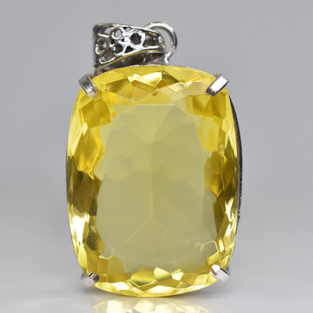 Natural Yellow Topaz 104 Ct Cushion 925 Starling Silver Pendant Gems Free Gift MY.PD-101-NS