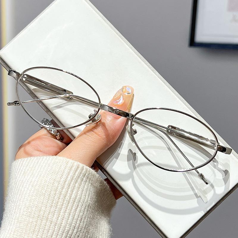 Glasses metal silver high intelligence oval old money wind anti-blue light matching degree myopia flat mirror Korean version women's model