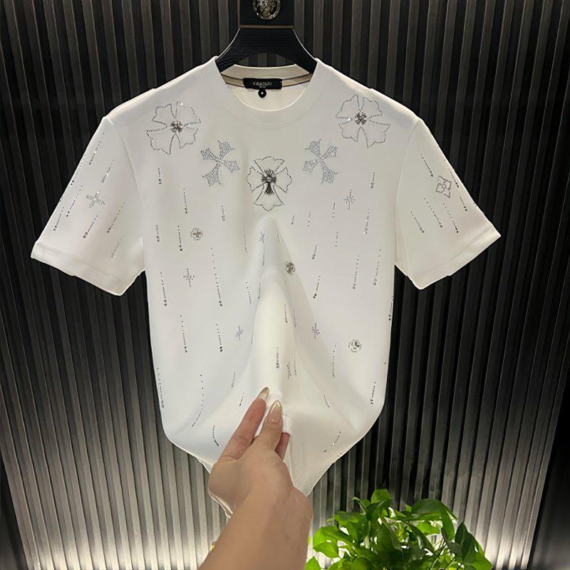 Men's Trendy Cotton Steel Letter Print T-Shirt - Summer Loose Fit, Round Neck