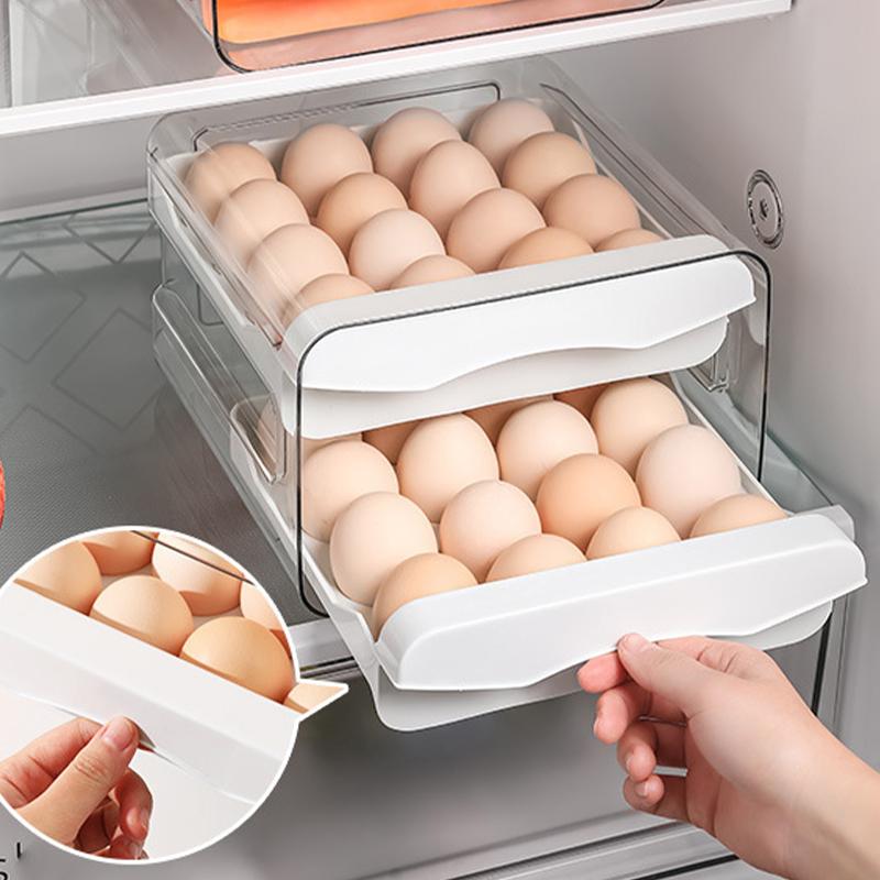 Refrigerator Egg Rack Double-layer Transparent Surface Stackable Egg Container Plastic Refrigerator Food Dispenser for Kitchen