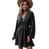Summer New Polka Dot Women's Dress, Pullover V-neck Long-sleeved Pleated Waist Floral Slim-fit Skirt