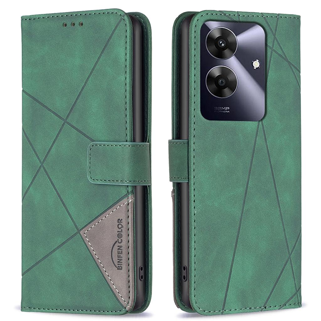 BINFEN COLOR For Realme Note 60/C61 4G Phone Cases Wallet Stand Geometry Imprinted Leather Cover