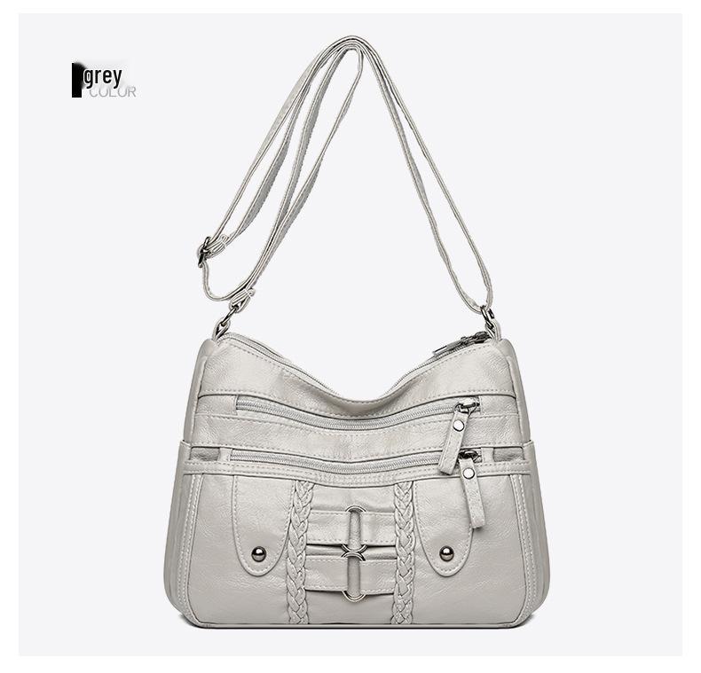 

Корейская женская сумка кроссбоди через плечо из вымытой кожи большой вместимости - Новая мода, Многослойная, Простой дизайн для мам