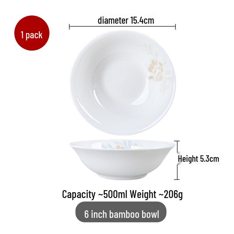 Chinese-Style Ceramic Bone China Bowl Set: Large Soup & Noodle, Rice Bowls, Plates, and Hat Bowl.