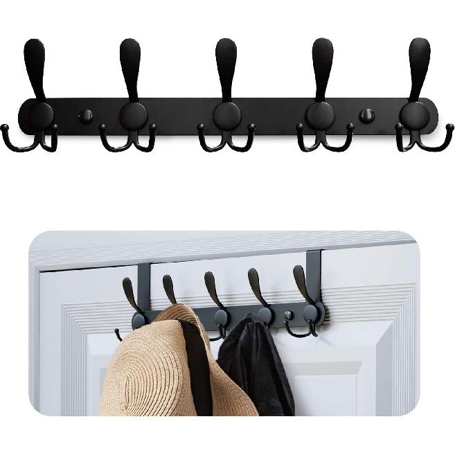 Metal Wall Mounted Coat Rack | 5 Tri-Hooks Hold Up To 50 LBS | On Door Towel Rack Can Be Installed In Minutes - All Setup Tools Included | For