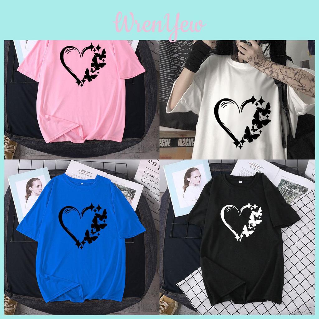 T Shirt Women Summer Loose Fit Heart Print Short Sleeve Graphic Tee For Casual Wear