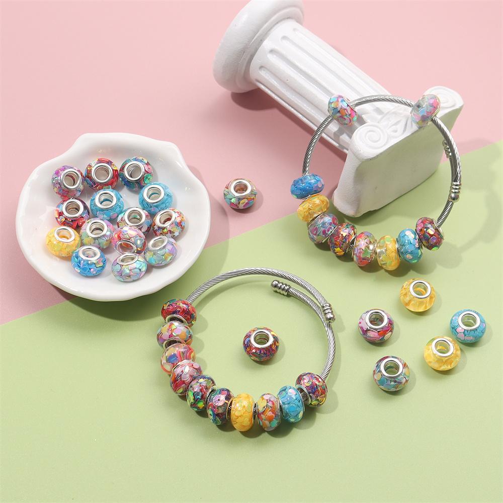 30/50/100pcs resin large hole bead sparkling bead, large hole spacer bead European craft bead, DIY necklace bracelet jewelry production