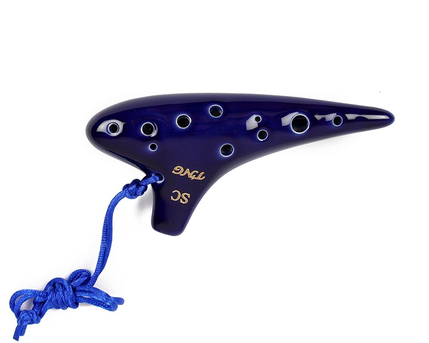 

Музыкальный инструмент TNG Ocarina [12 отверстий, сопрано, клавиши C, синие] Роскошный сингл SC (с ремешком) Ocarina Wind Wind Glaze Finish Blue