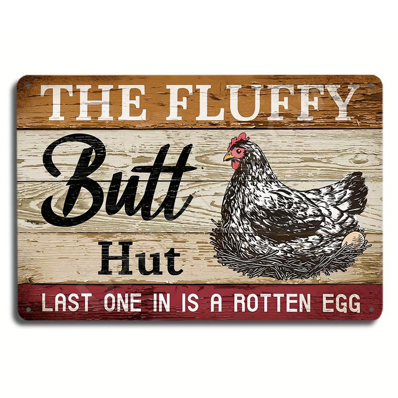 The Fluffy Butt Hut Vintage Retro Metal Sign Hot Chicks Funny Wall Art Sign Welcome To Our Coop Kitchen Farmhouse Wall Decor