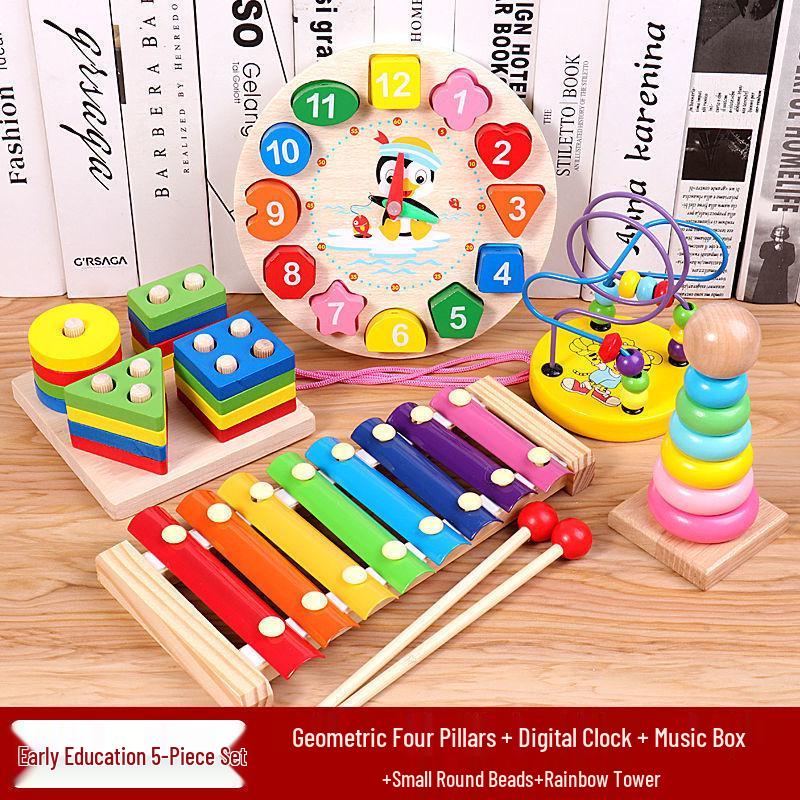 Wooden Educational Building Blocks and Beaded Xylophone Set for Infants and Toddlers – Ideal Children's Day Gift