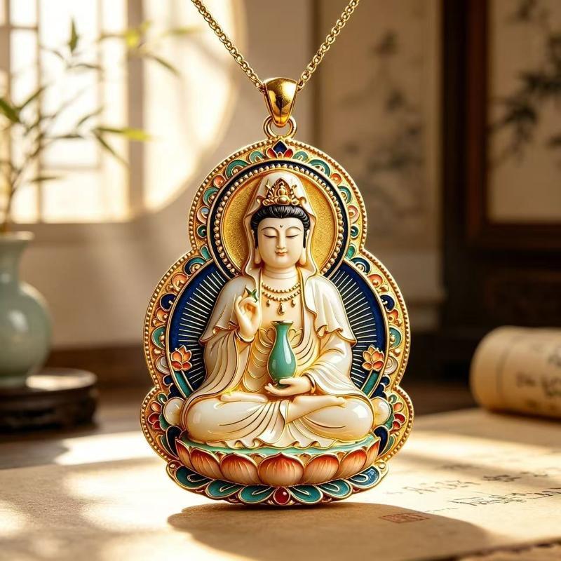 Ethnic Imitation Jade Pendant Necklace Chinese Vintage Charm Jewelry For Men Women Daily Outfit Festival Gift Use