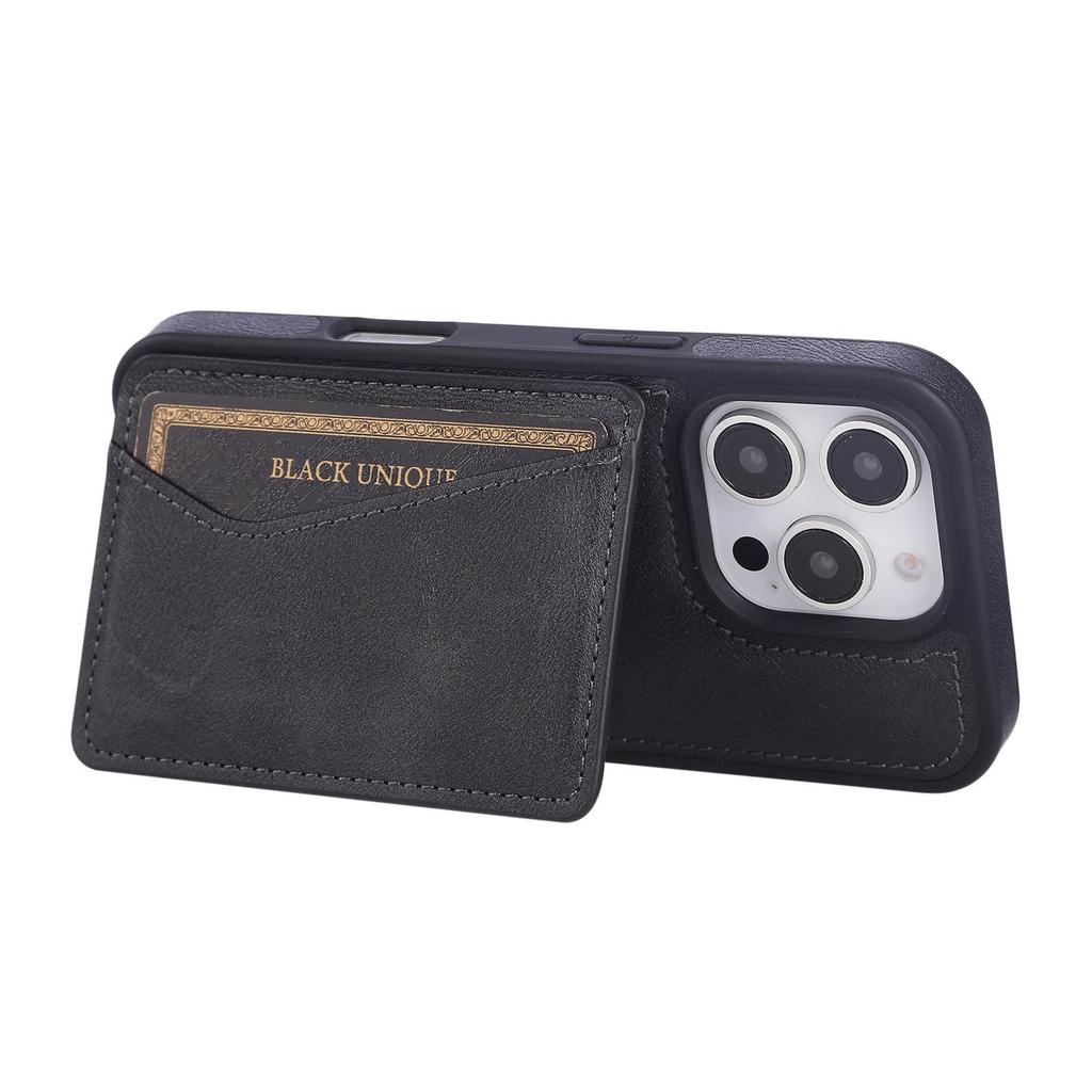 Apple 16 Solid Color Card Holder Stand Business Phone Case with Full Coverage and Side Card Slot