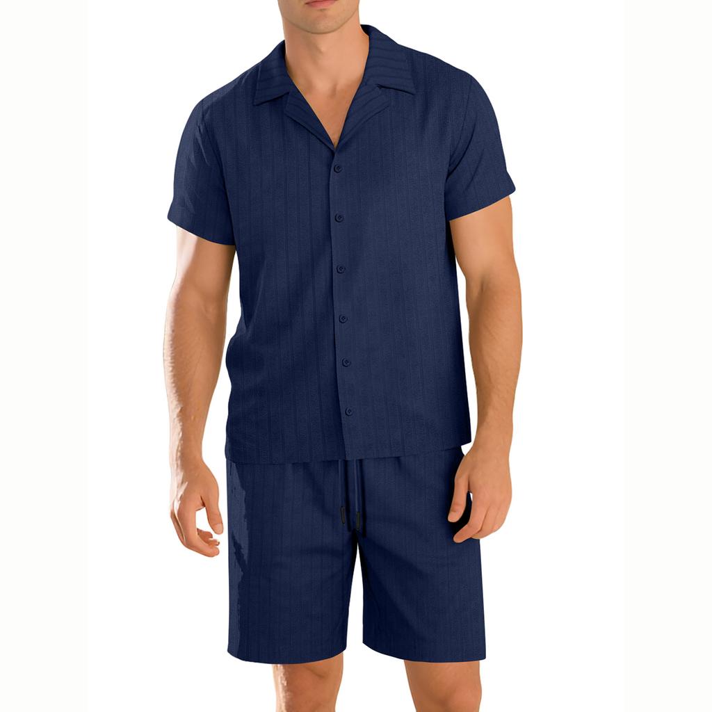 Men's Vacation Beach Pants Summer Cardigan Short-Sleeve Shorts Set