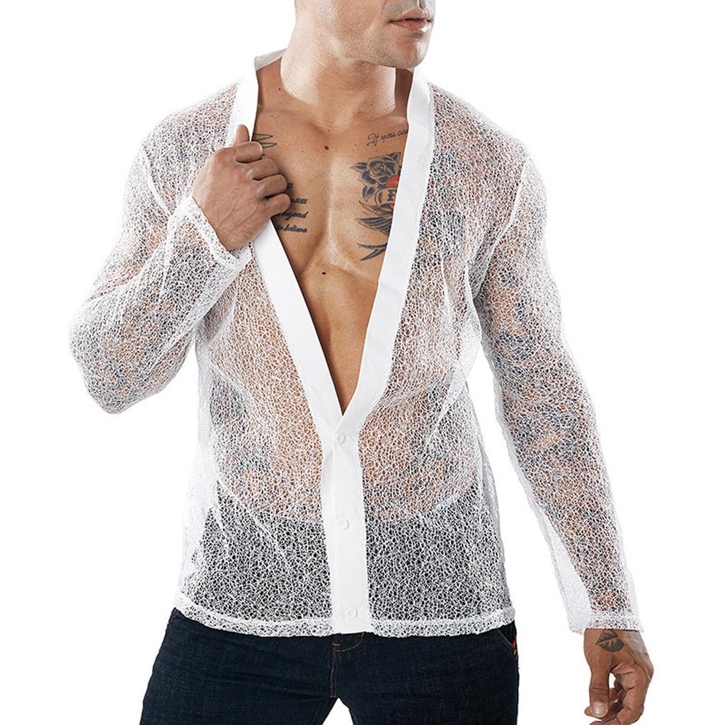 Men Fishnet Shirt Mens Fishnet Top Mesh Transparent  Muscle T-Shirt Net Undershirt Top