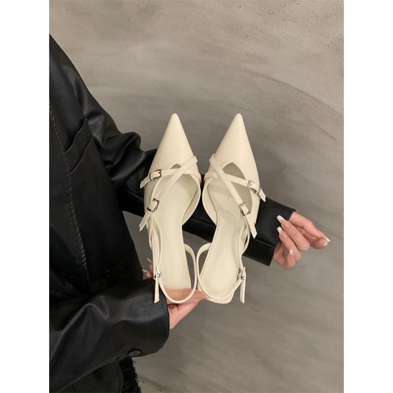 High heels women's spring and summer new retro pointed heel belt buckle bag head single shoes with skirt sandals