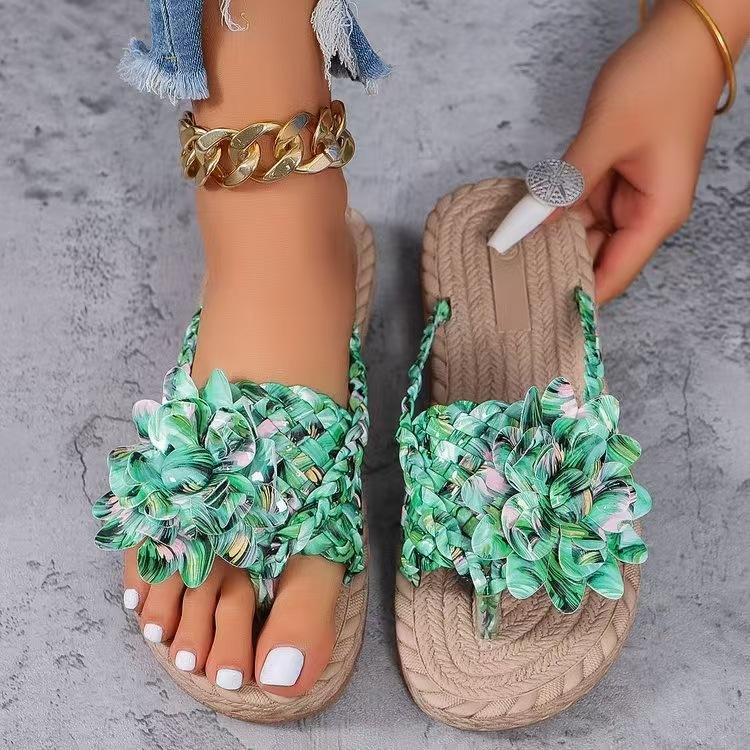 South East Asia foreign trade large size colorful flowers toe cool slippers summer new hollow woven beach women's shoes