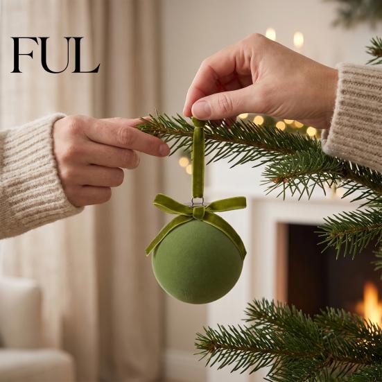 Retro Christmas Baubles with Bows 15Pcs Flocking Ball Hanging Ornaments Bow Decor, Flocked Tree Velvet Balls Bubbles for Holiday Home Decoration,