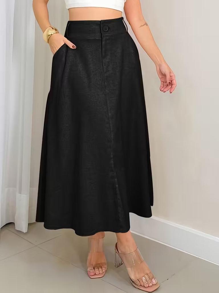 Women's Elegant Casual A-line Skirts with Pockets and Buttons - Mid-length Cargo Design