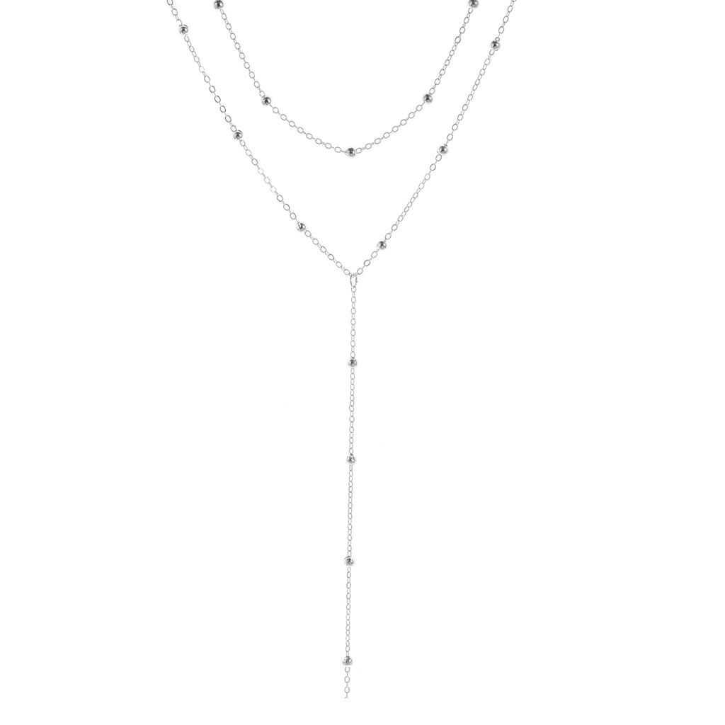 Gold Color Double Layered Long Tassel Chain Necklaces for Women Simple Metal Geometric Bead Choker Necklace Fashion Jewelry