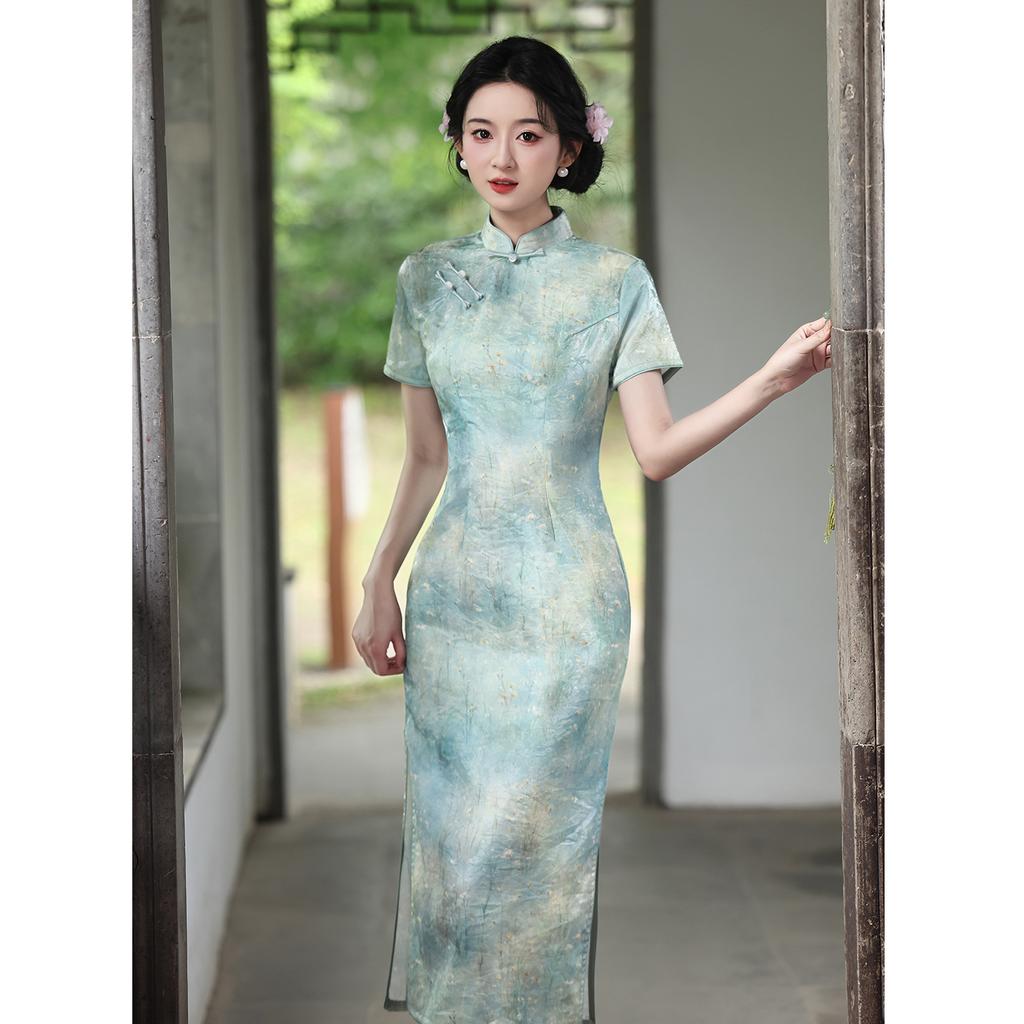 Green 1011 summer new new Chinese style improved young wide Chinese style long temperament cheongsam skirt