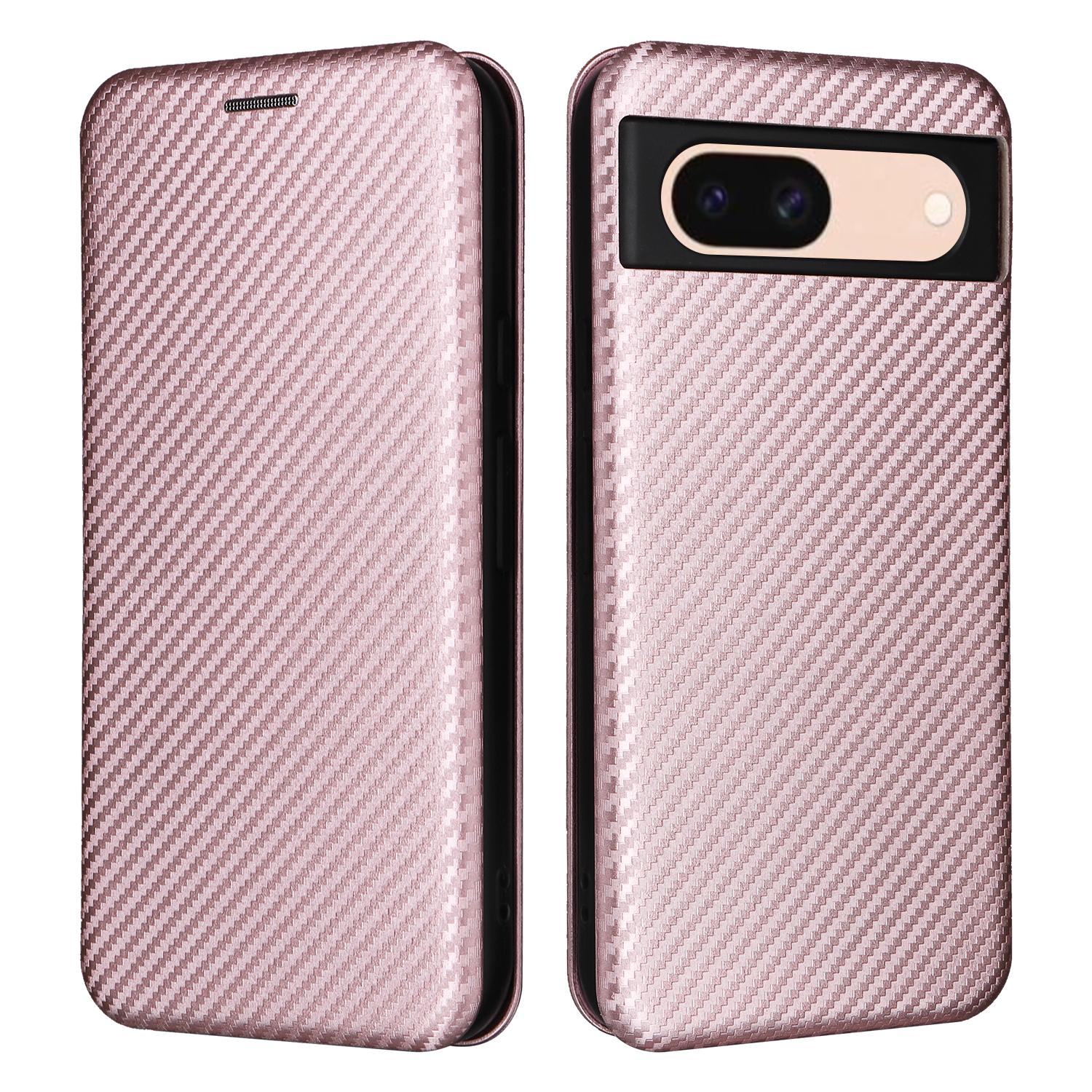 

For Google Pixel 8a PU Leather Cell Phone Case Card Holder Stand Mobile Phone Cover Rose Gold