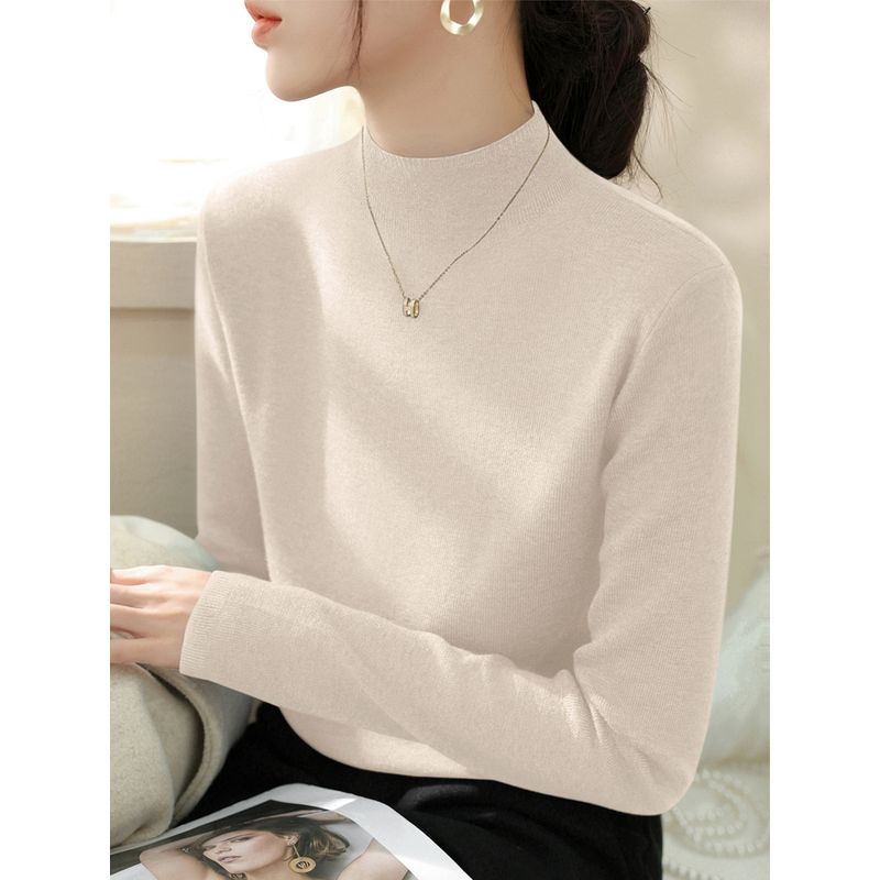 

New Winter 2024 Pullover Inner wear Bottoming Shirt Simple and Stylish Half-high Collar Slim fit Long sleeve Knit sweater Women Apricot color L([Recommended 55.00 kg-60.00 kg]])